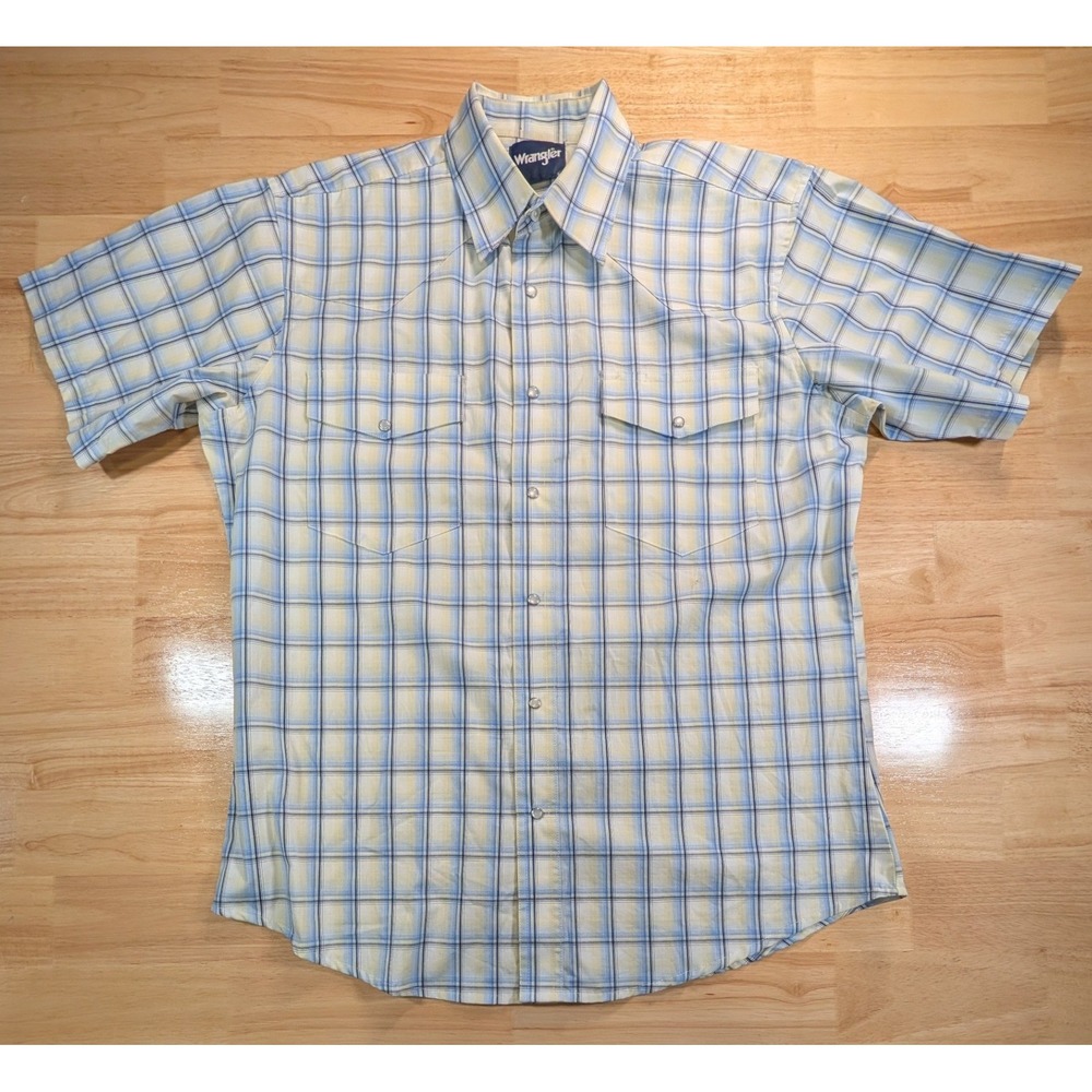 Wrangler Mens Blue Yellow Plaid Pearl Snap Short Sleeve Western Shirt Size XL